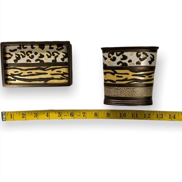 Animal Print Exotic Bathroom Accessory 4 Piece Set Brown Tan Multicolor Gazelle - Picture 7 of 12